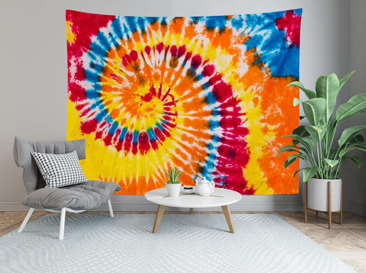 Loccor 7x5ft Tie Dye Tapestry Red Yellow Orange Blue Swirl Vortex Psychedelic Abstract Tapestry Bedroom Living Room College Hippie Bohemian Wall Hanging （Pattern Painted on Polyester Fabric） - HavenBliss Decor