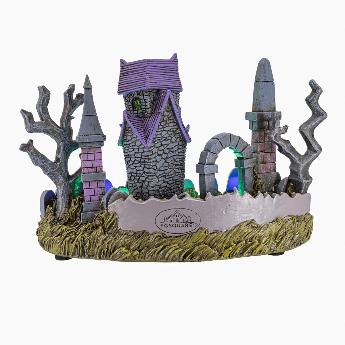 Cemetery Yard Graveyard Grave Theme Spooky Halloween Village Colorful LED Lights 9.25"x 5" x 6.25"