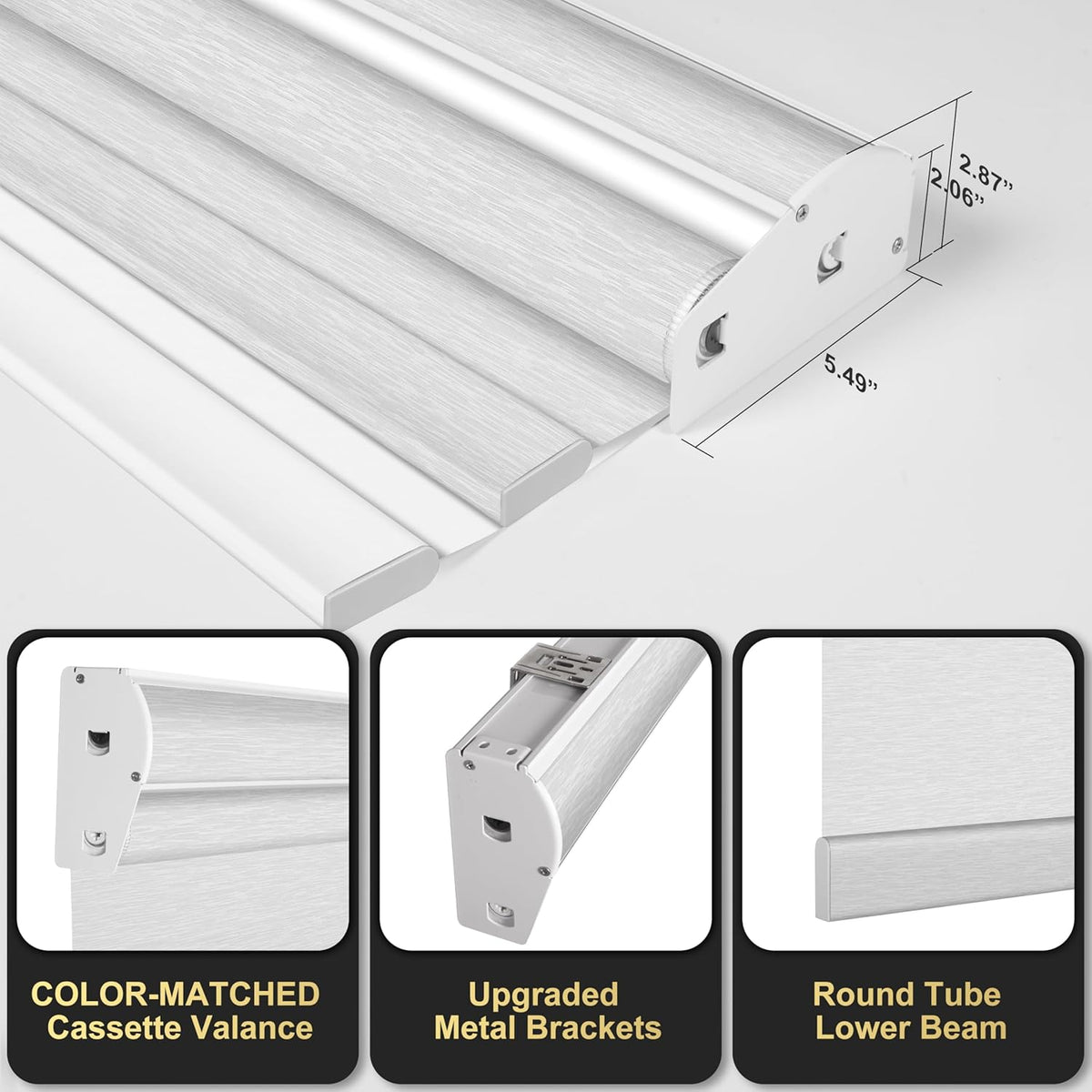 BERISSA Cordless Dual Roller Shades with Cassette Valance,Double Window Shades Blackout and Light Filtering Shades,Day and Night Roller Shades for Home Office Door.Striped Jacquard White.72 W x 36" H