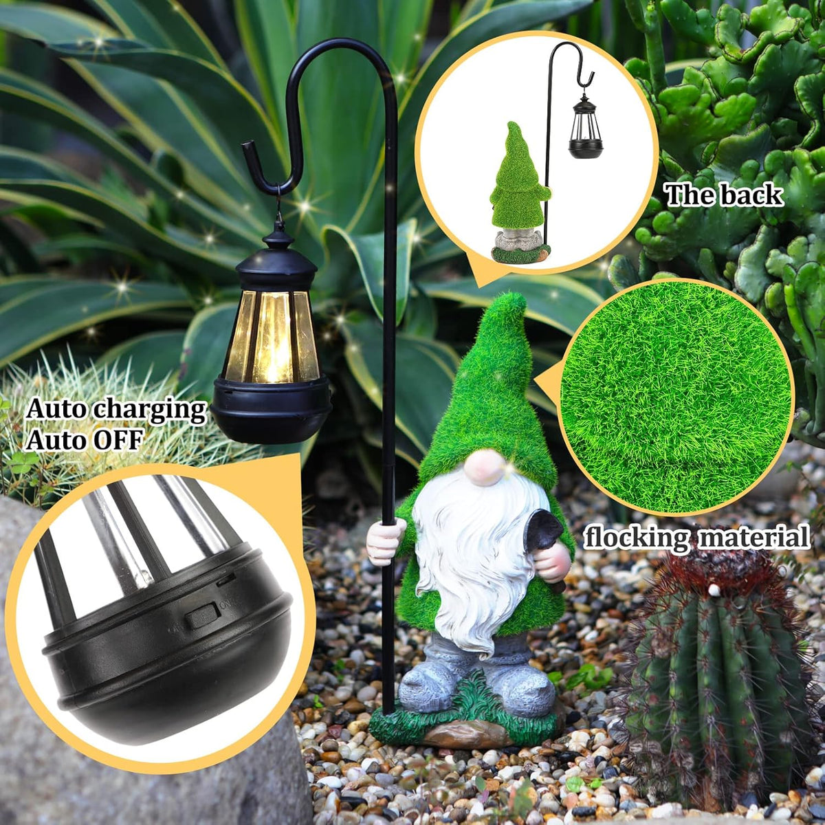 Flocked Solar Garden Gnomes Outdoor Statues 15.8”Outdoor Garden Decor LED Outdoor Decor Light Unique Housewarming Gifts Yard Art Sculptures for Patio Lawn Ornaments - HavenBliss Decor