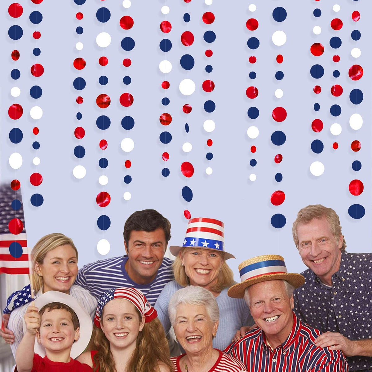 46 Ft Navy Blue Red White Circle Dots Garlands Royal Blue Red Hanging Paper Polka Dots Streamer for 4th of July American Independence Day USA National Day Patriotic Veterans Party Decorations Supplies - HavenBliss Decor