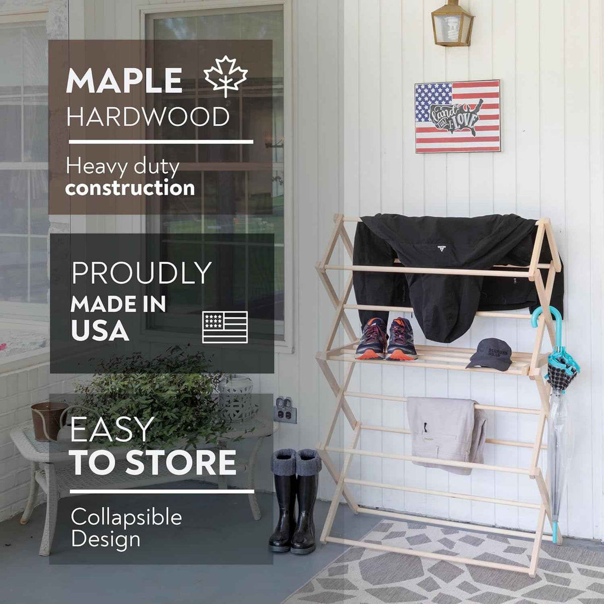 Pennsylvania Woodworks Clothes Drying Rack: Solid Maple Hardwood Laundry Rack for Bedding, Blankets, Towels & More, Heavy Duty, Folding Drying Rack Made in USA, No Assembly Needed, Extra Large