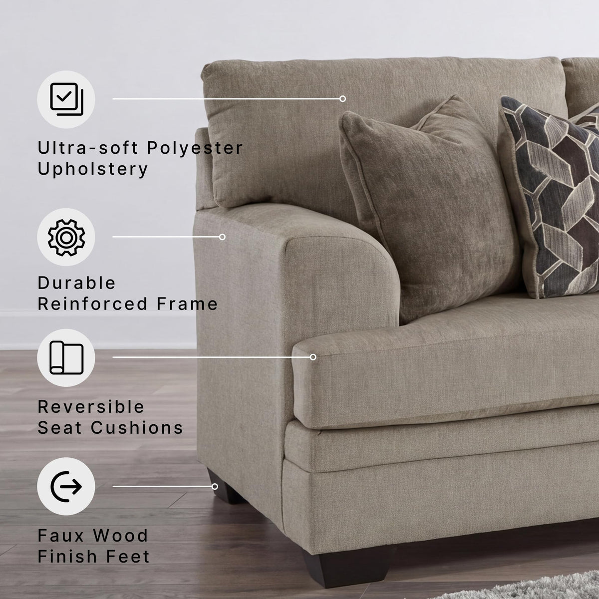Sofa Couch Taupe Chenille
