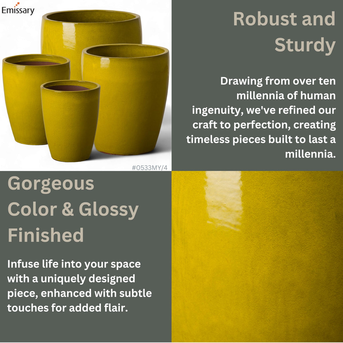 Bullet 18 in. Mustard Yellow Ceramic Round Planter