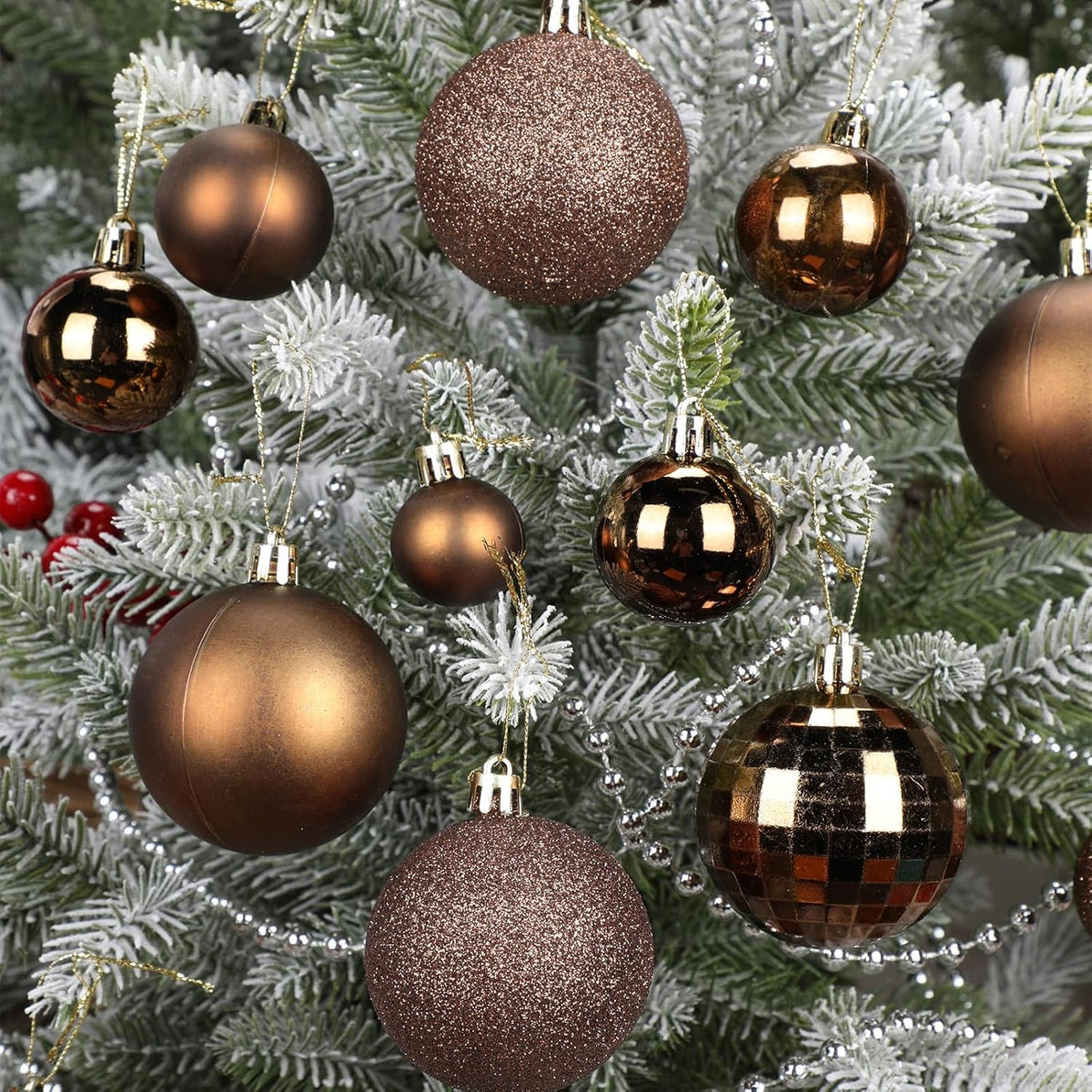 50pcs Christmas Ball Ornaments Brown Shatterproof Christmas Tree Ball Decorations Xmas Tree Large Xmas Ornaments Balls with Hanging Loop for Xmas Wedding Holiday Party Wreath Home Decor