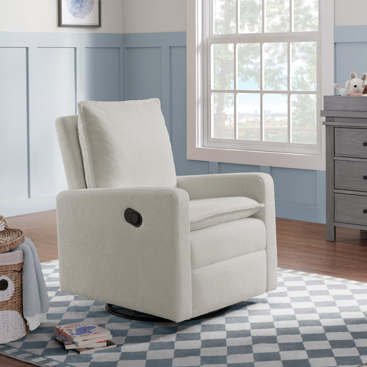 Uptown Upholstered Glider Recliner Rocking Chair 360° Swivel for Nursery and Living Room