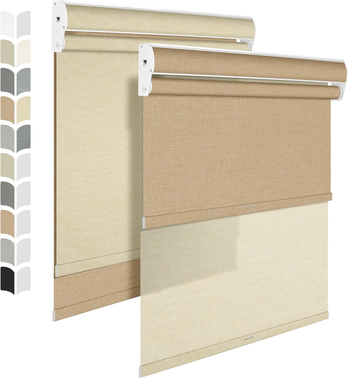 BERISSA Cordless Dual Roller Shades with Cassette Valance,Double Window Shades Blackout and Light Filtering Shades,Day and Night Roller Shades for Home Office Door.Linen Beige.29 W x 72" H