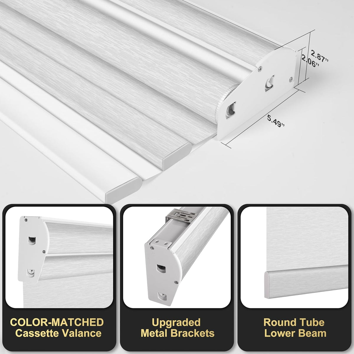 BERISSA Cordless Dual Roller Shades with Cassette Valance,Double Window Shades Blackout and Light Filtering Shades,Day and Night Roller Shades for Home Office Door.Striped Jacquard White.76 W x 44" H