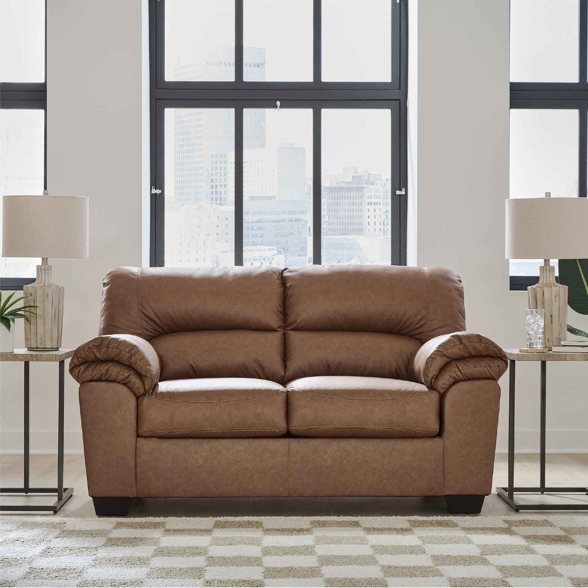 Faux Leather Caramel Brown Loveseat Sofa Couch