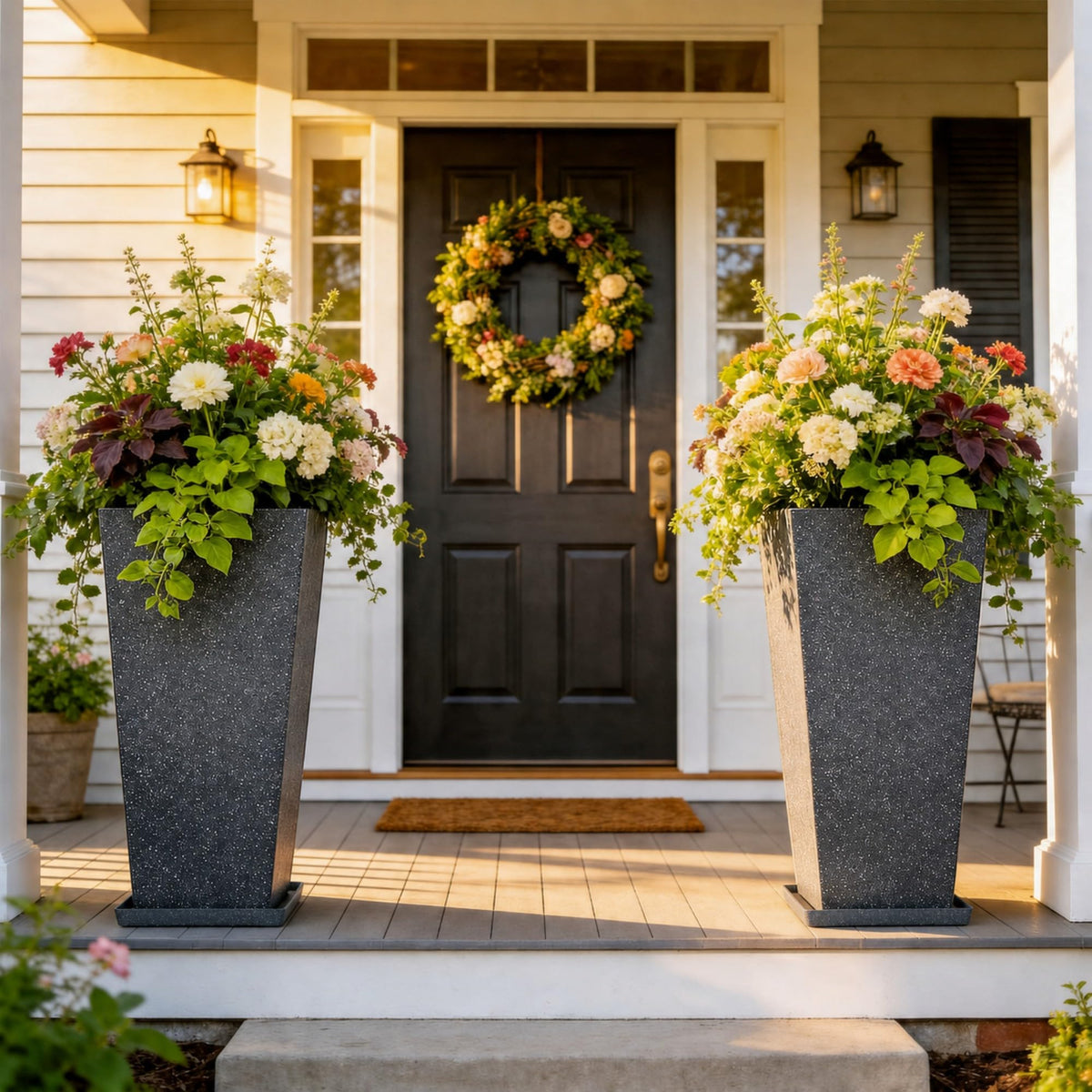 Autodaya 28" Plant Pots Tall Planters for Plants Outdoor Set of 2 with Tray (2 Count)