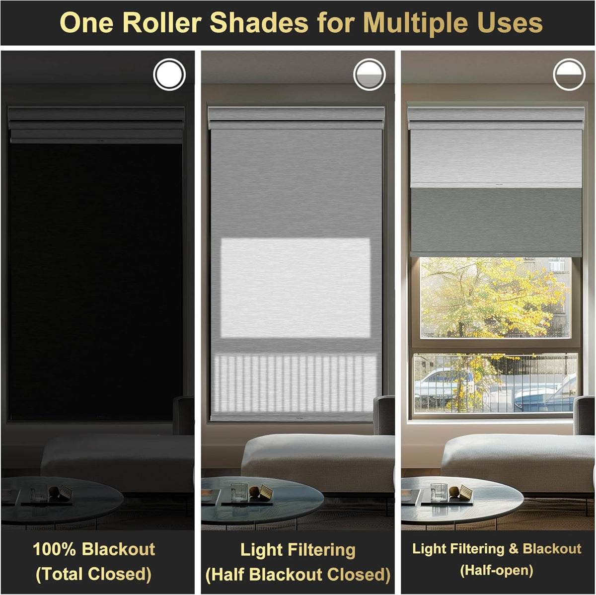 BERISSA Cordless Dual Roller Shades with Cassette Valance, Double Window Shades - Blackout and Light Filtering - Day and Night - For Home, Office, Doors. Grey and White. 26 W x 80" H