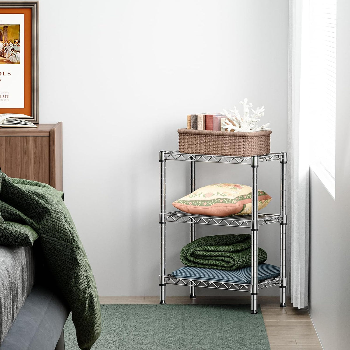 750 lbs 3 Tier Shelf Metal Storage Shelves Wire Rack Closet Organizers with PP Board for Garage Kitchen Bathroom Laundry Chrome 11.8" D x 21.7" W x 28.6" H - HavenBliss Decor