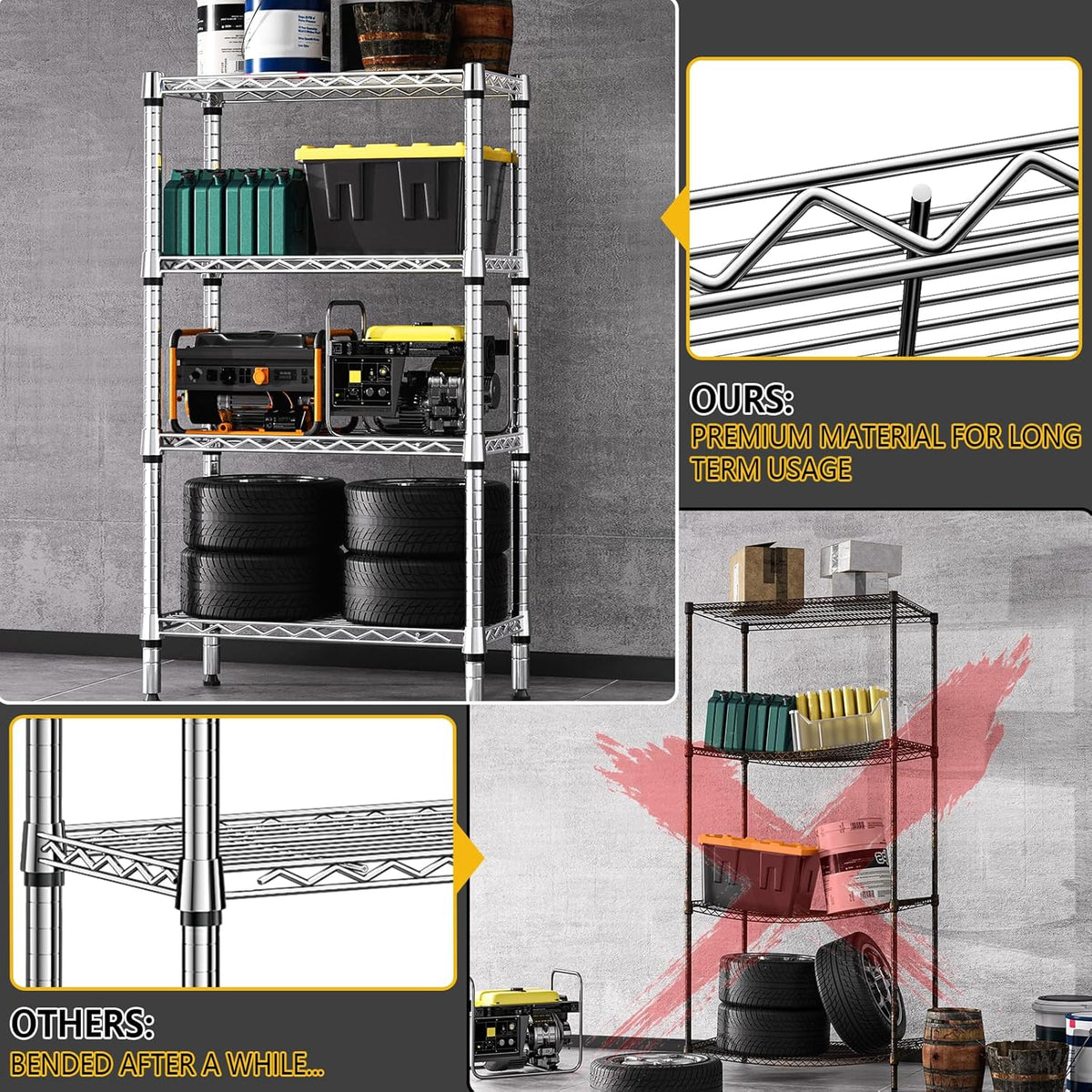 1000 lbs 4 Tier Shelf Metal Storage Shelves Wire Rack Closet Organizers for Garage Kitchen Bathroom Laundry Chrome 11.8" D x 25.6" W x 45.5" H - HavenBliss Decor