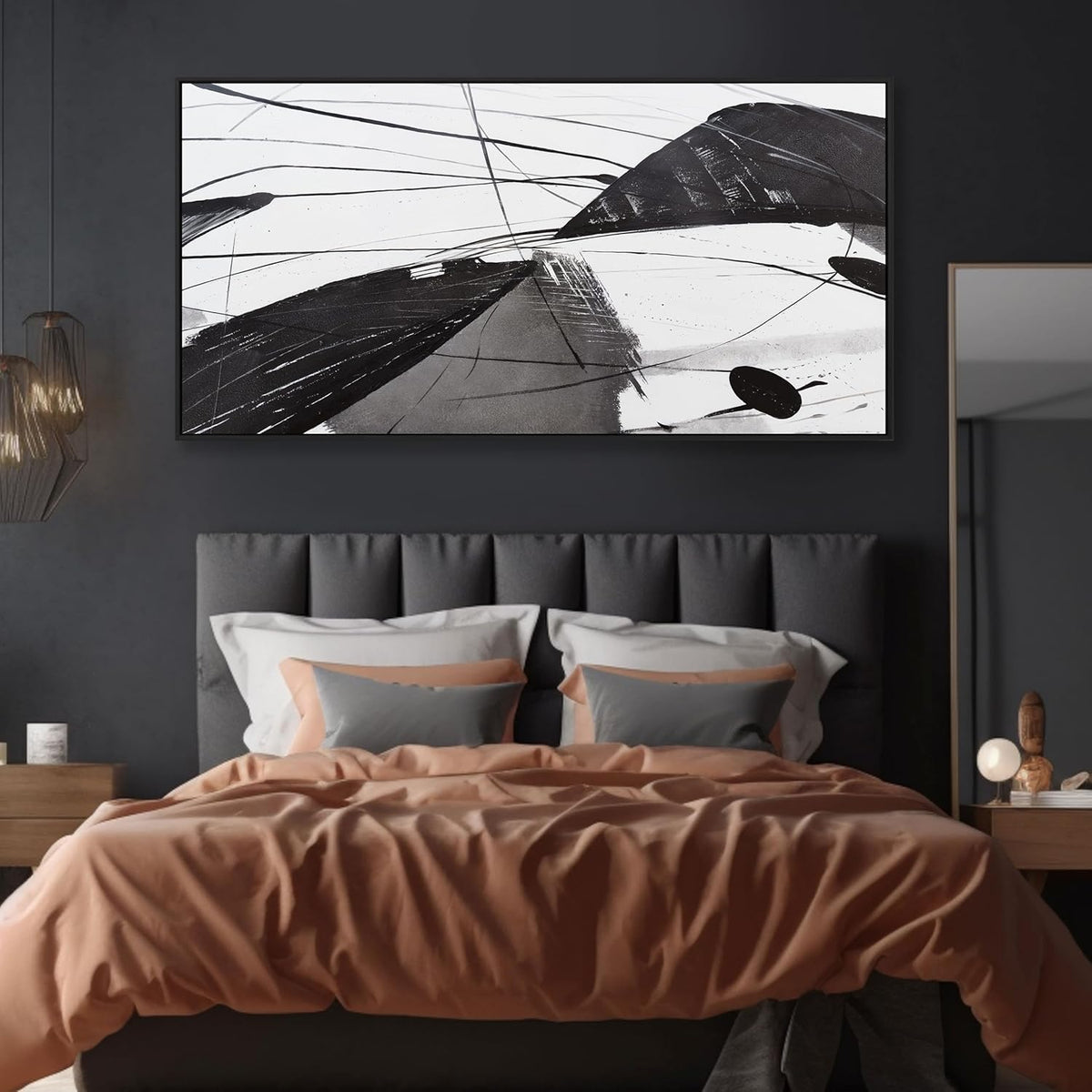 Abstract Canvas Art Home Wall Decor Black and White Abstract Wall Art Framed Artwork Modern Home Wall Decor for Living Room Bedroom Office 20"x40"