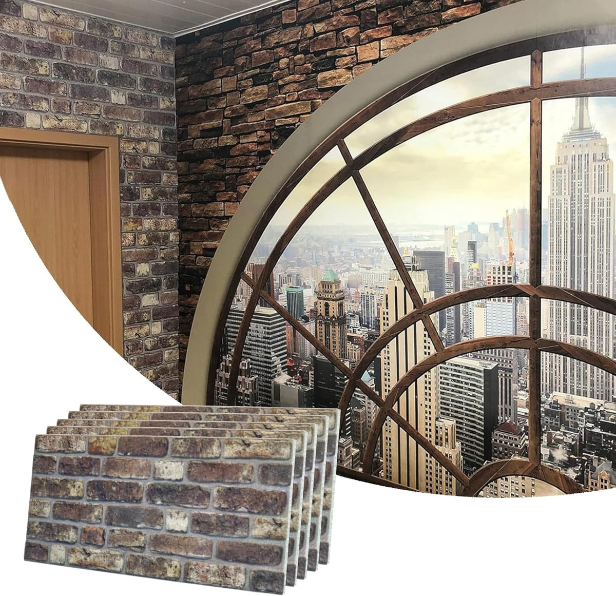 Dundee Deco 3D Wall Panels Faux Brick - Cladding, Grey Brown Stone Look Wall Paneling, Styrofoam Facing for Living Room, Kitchen, Bathroom, Balcony, Bedroom, Set of 5, Covers 27 sq ft - HavenBliss Decor
