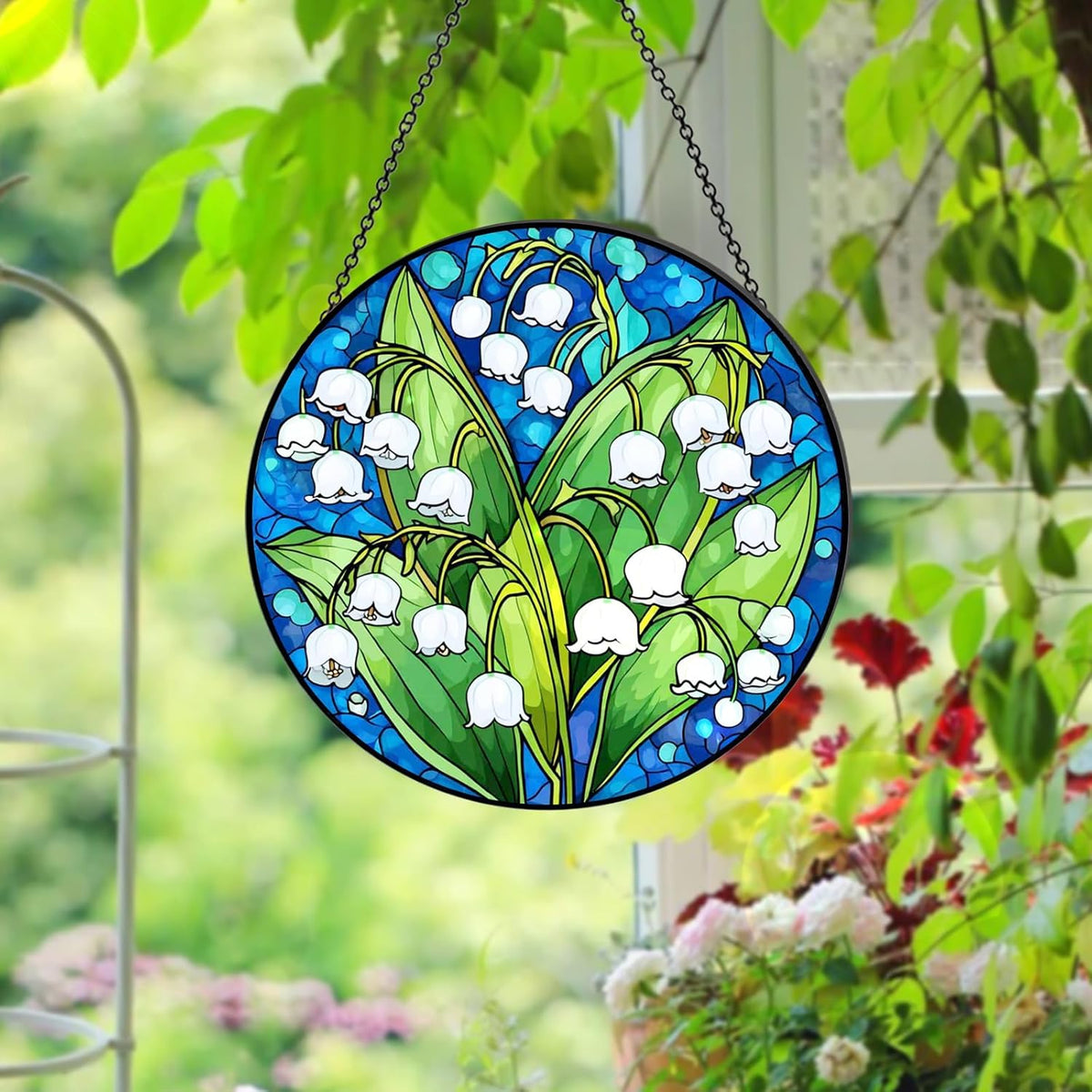 Stained Glass Window Hanging – Double-Sided Glass Sun Catcher with Chain – Memorial Window Art Panel for Home Décor, Spiritual Comfort, and All-Occasion Gifting - HavenBliss Decor