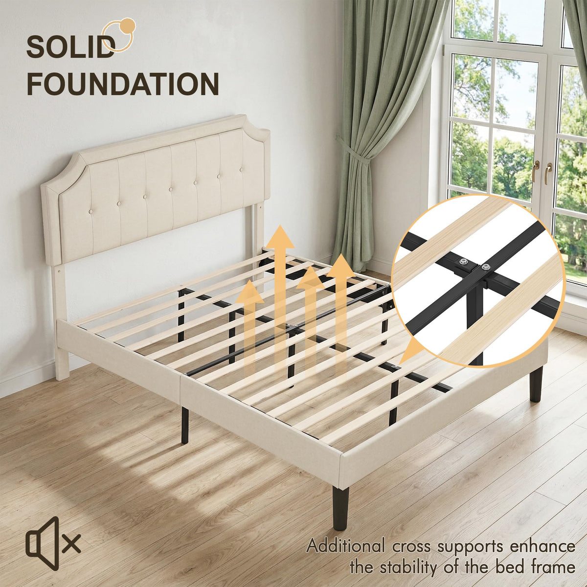 Full Size Bed Frame with Fabric Upholstered Headboard