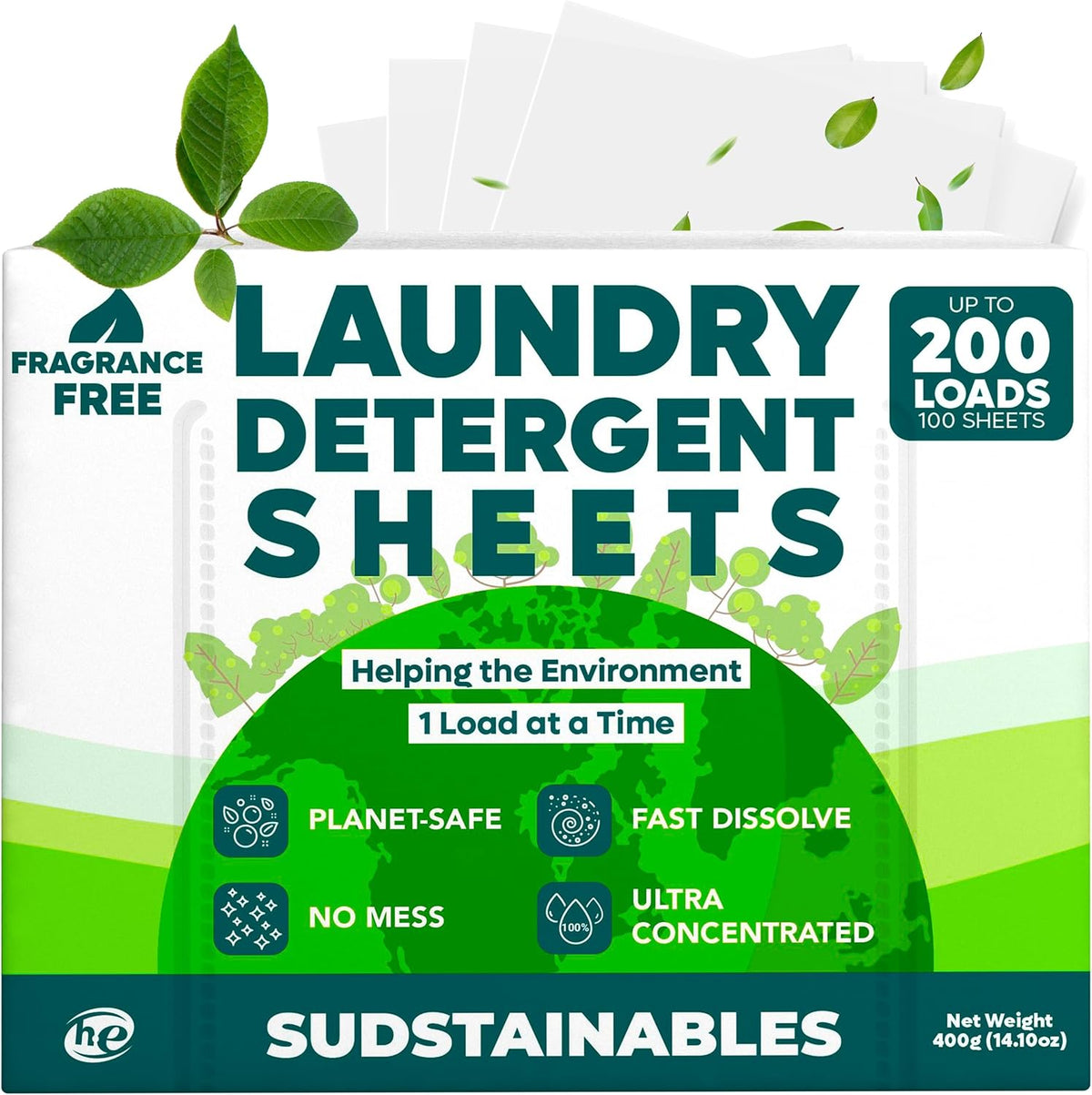 Sudstainables Eco Friendly Laundry Detergent Sheets - (200 Count), Unscented, Zero Waste, Plastic Free, Ultra Cleaning Strength, Sensitive Skin Safe, Saves Space - HavenBliss Decor