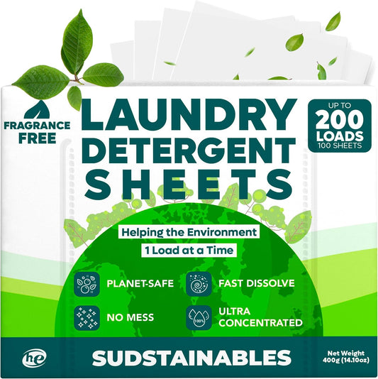 Sudstainables Eco Friendly Laundry Detergent Sheets - (200 Count), Unscented, Zero Waste, Plastic Free, Ultra Cleaning Strength, Sensitive Skin Safe, Saves Space - HavenBliss Decor