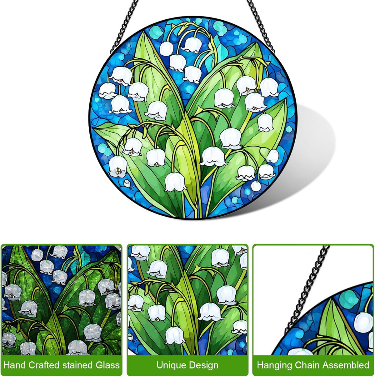 Stained Glass Window Hanging – Double-Sided Glass Sun Catcher with Chain – Memorial Window Art Panel for Home Décor, Spiritual Comfort, and All-Occasion Gifting - HavenBliss Decor
