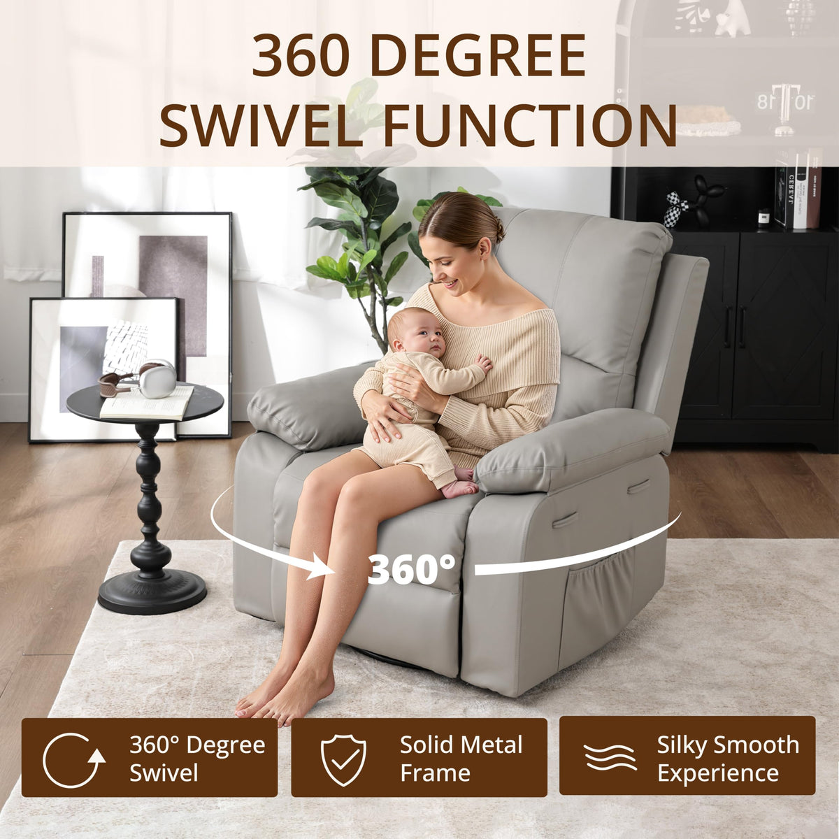 360° Swivel Rocking Leather Recliner Chair Set of 2 (2 Count)
