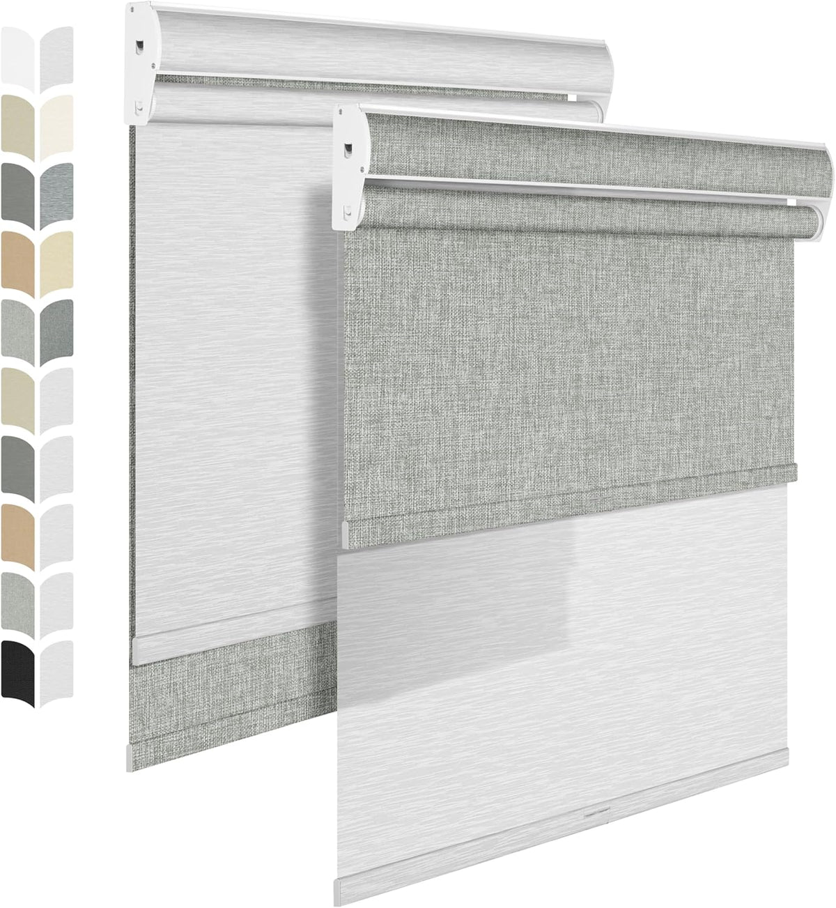BERISSA Cordless Dual Roller Shades with Cassette Valance,Double Window Shades Blackout and Light Filtering Shades,Day and Night Roller Shades for Home Office Door.Linen Grey and White.70 W x 72" H