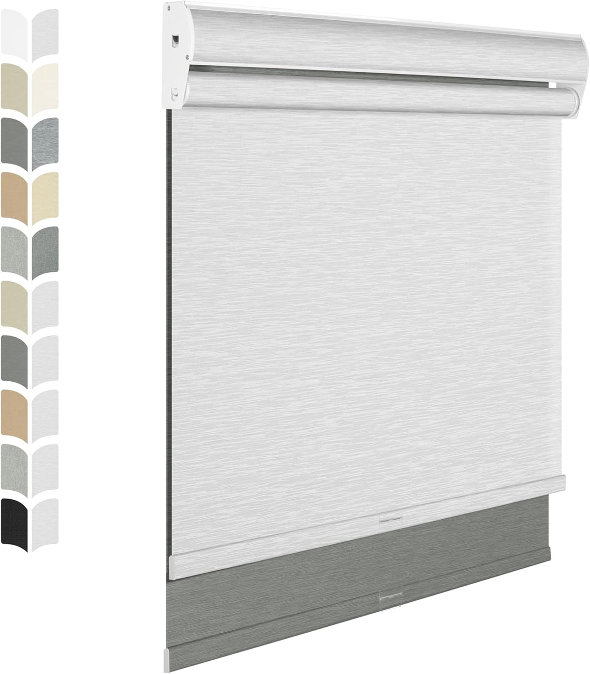 BERISSA Cordless Dual Roller Shades with Cassette Valance, Double Window Shades - Blackout and Light Filtering - Day and Night - For Home, Office, Doors. Grey and White. 26 W x 80" H