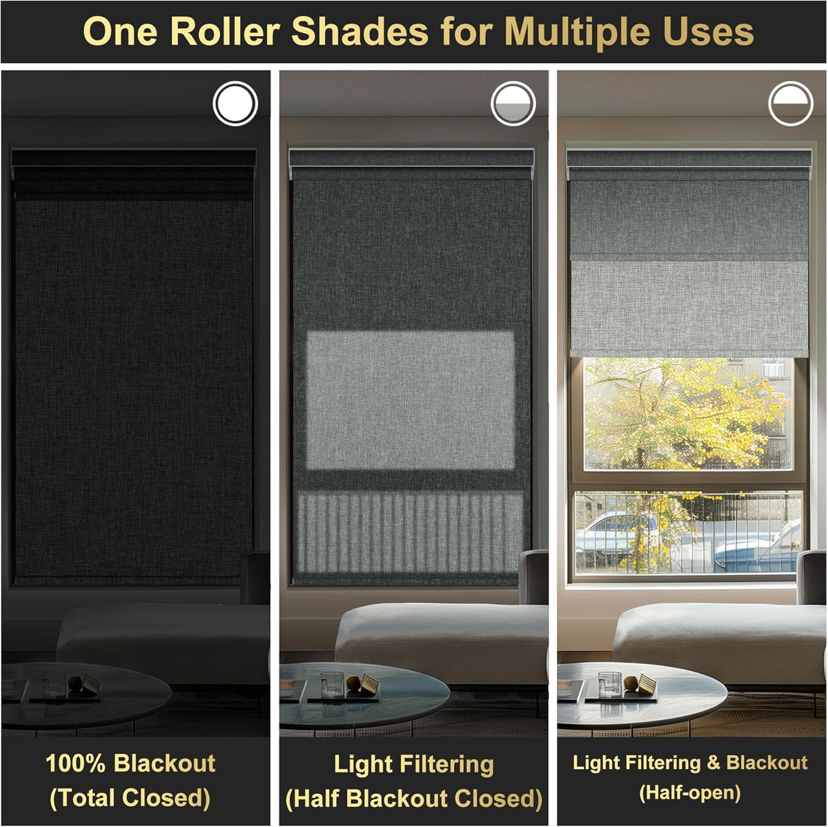 BERISSA Cordless Dual Roller Shades with Cassette Valance, Double Window Shades - Blackout and Light Filtering, Day and Night for Home Office Door. Linen Grey. 37 W x 48" H