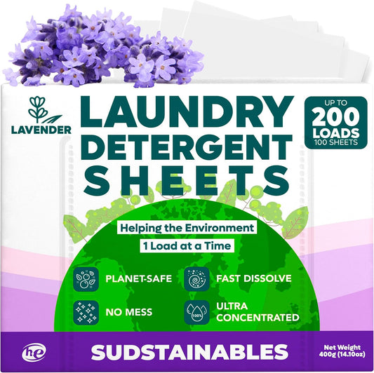 Sudstainables Laundry Detergent Sheets (200 Loads) – Eco-Friendly, Plastic-Free, Zero Waste, Laundry Washing Machines Soap Sheets; Dissolvable, Space-Saving Strips for Travel (Lavender) - HavenBliss Decor