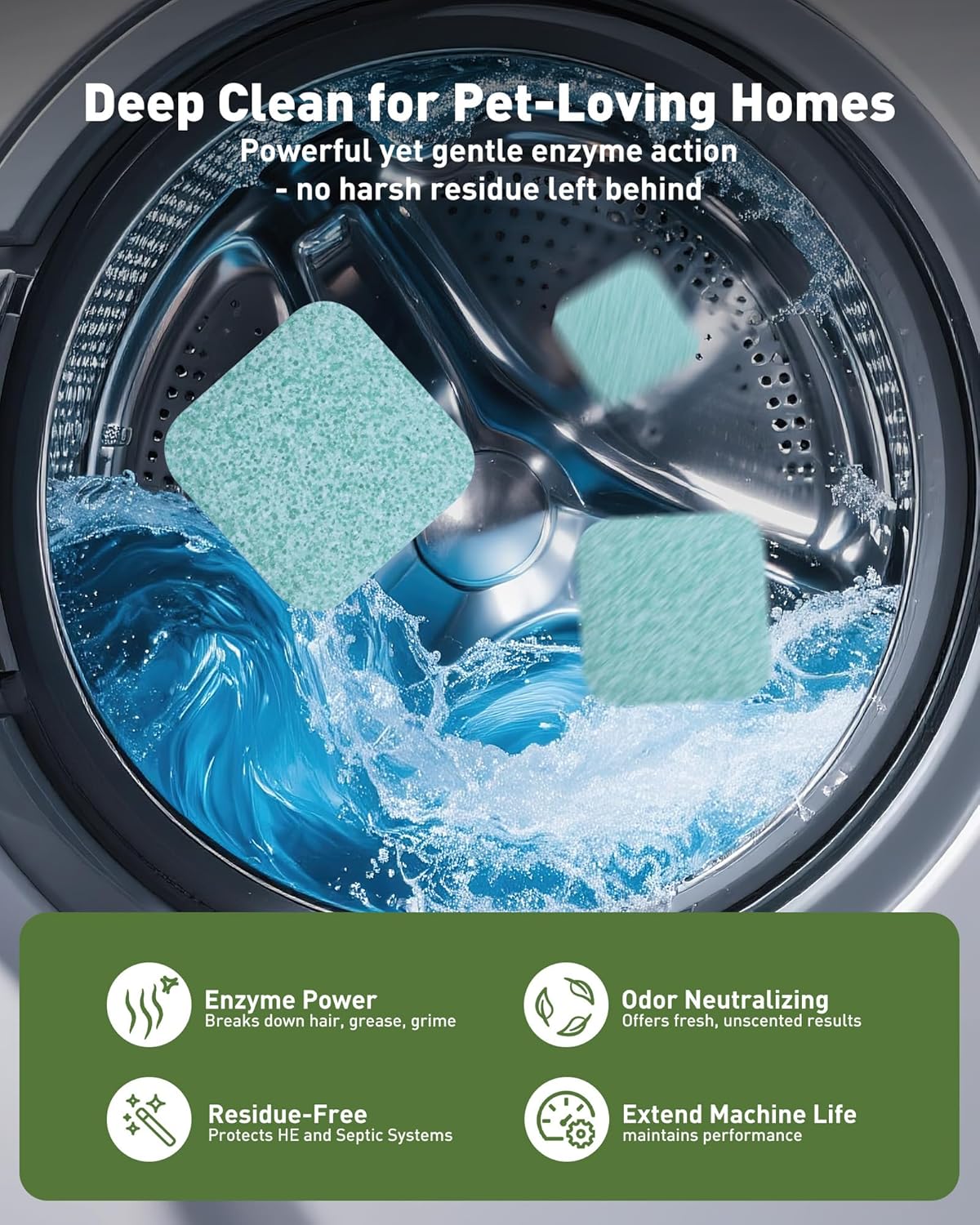 Washing Machine Cleaner Tablets – 36 Count, 18-Month Supply – Pet Hair & Odor Remover – Safe for Septic, Works with All Washers – Unscented – Washer Cleaner for Pet Owners - HavenBliss Decor