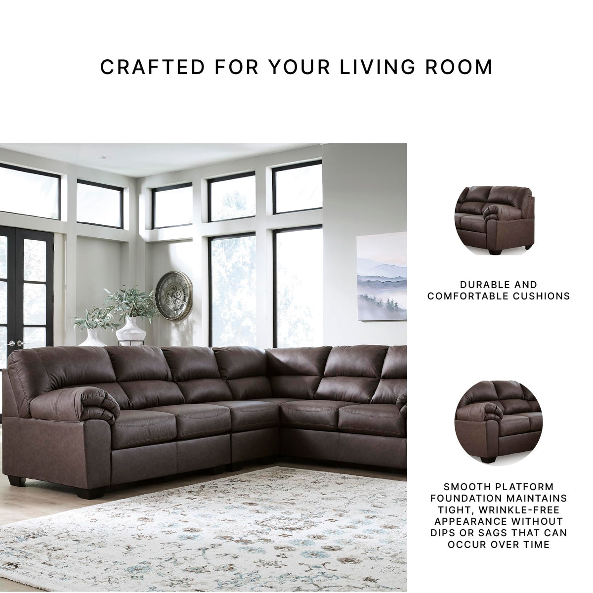 Whitlock 3 Piece Faux Leather Sectional Couch