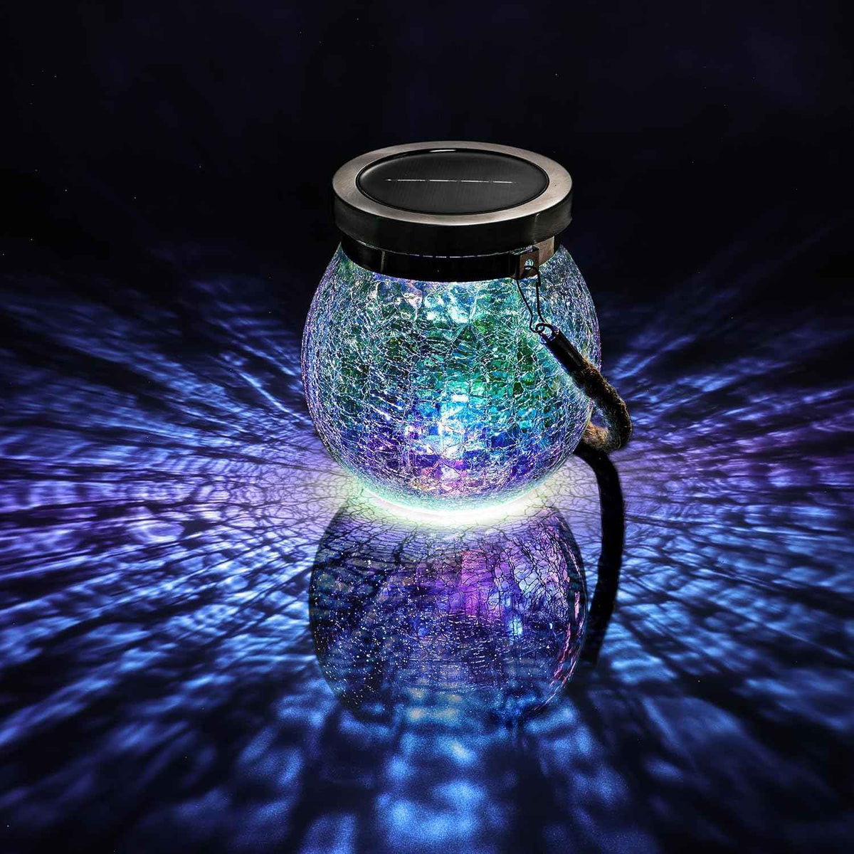 Gift for her him 2 Pack Solar Lanterns Waterproof Outdoor Iridescent Heavy Crackle Glass a Big LED Stainless Steel Lid 215% Solar for Women Mom Grandma Outdoor Table Lamps Garden Backyard Decor (2 Count)