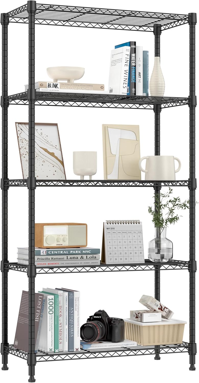 1250 lbs 5 Tier Shelf Metal Storage Shelves Shelving Wire Rack Heavy Duty Closet Organizers for Garage Kitchen Bathroom Laundry Black 13.8" D x 29.5" W x 59.5" H - HavenBliss Decor