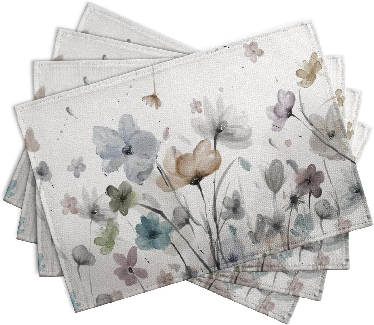 Flower Placemats Set of 4 Brown Cream Grey Poppy Flowers Table Mats Watercolor Rustic Vintage Floral Place Mat Farmhouse Linen Fabric Placemat for Party Kitchen Dining Outdoor Indoor Decor 12x18 Inch