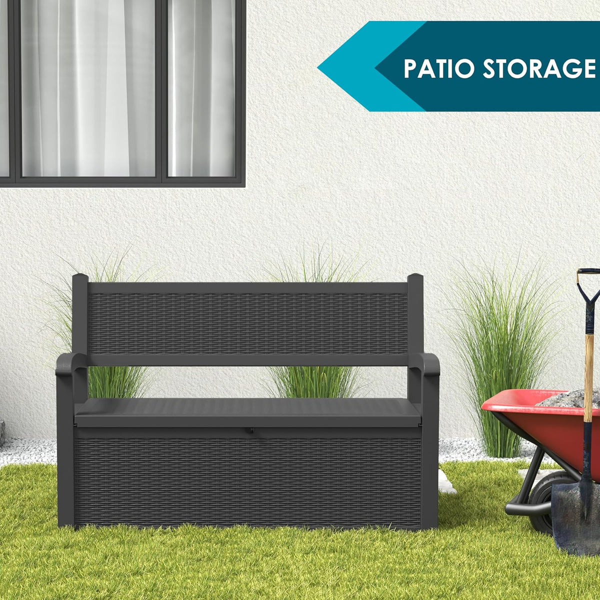70 Gallon Storage Bench Deck Box for Patio Furniture with Armrest Bench Outdoor Storage - HavenBliss Decor