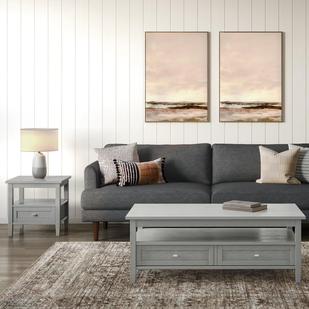 Warm Shaker 20" Wide Solid Wood Square End Table in Fog Grey
