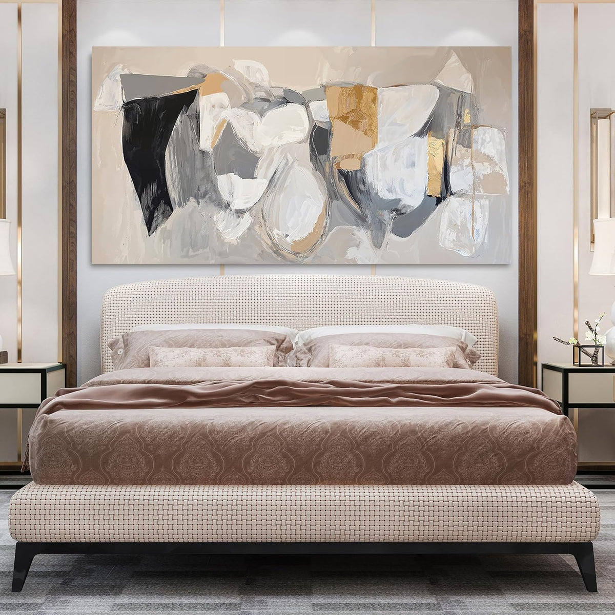 Abstract Canvas Wall Art Decor Black Large Wall Art Decor for Living Room Gray Gold Modern Abstract Graffiti Art Wall Canvas Art Poster Print Wall Pictures for Bedroom Office Decor 24" X 48"
