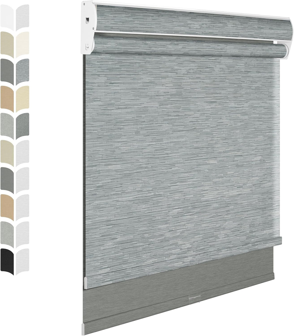 BERISSA Cordless Dual Roller Shades With Cassette Valance, Blackout and Light Filtering, Day and Night for Home Office Door - Striped Jacquard Grey, 40 W x 72" H