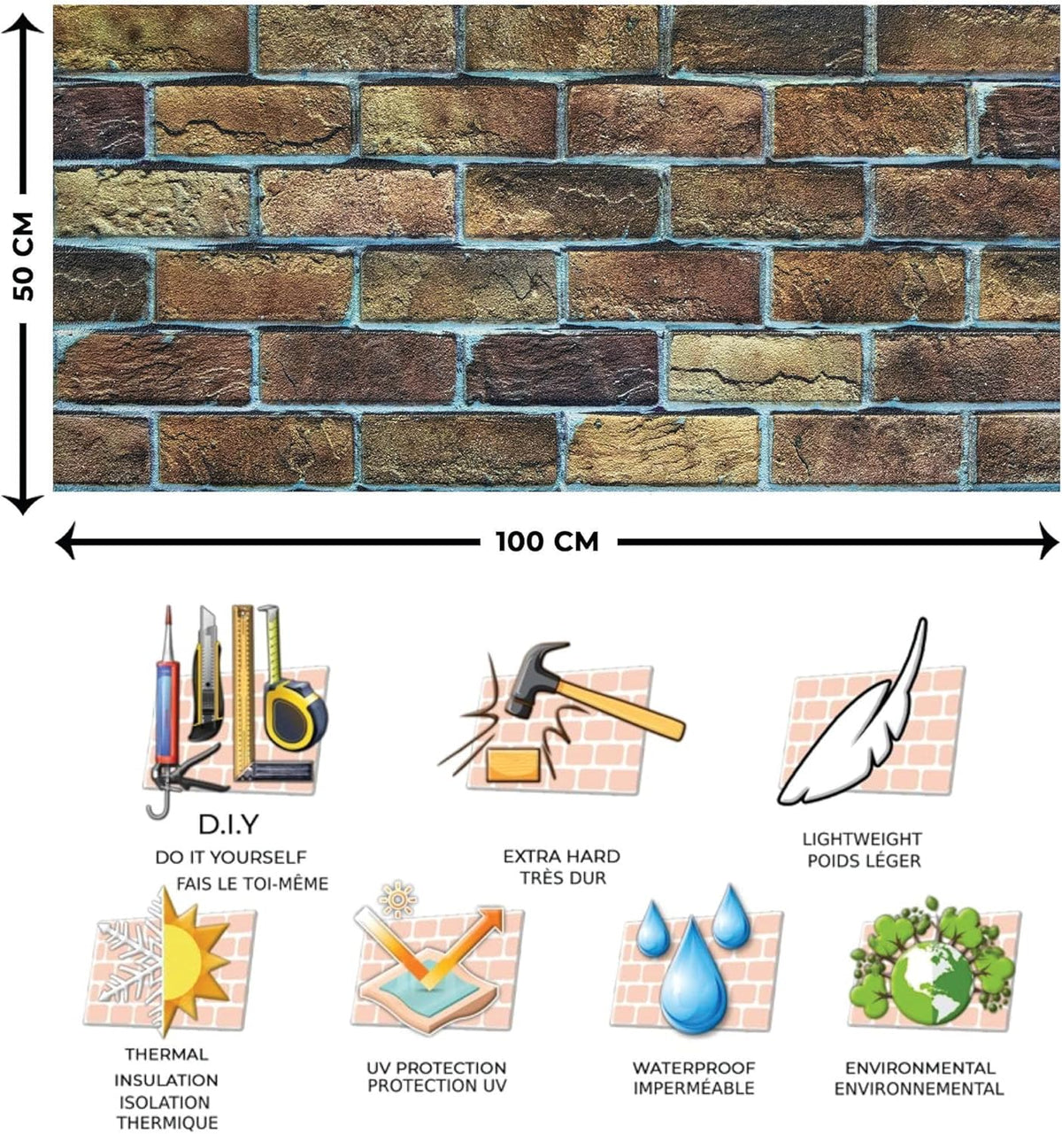 Dundee Deco 3D Wall Panels Faux Brick - Cladding, Brown Beige Stone Look Wall Paneling, Styrofoam Facing for Living Room, Kitchen, Bathroom, Balcony, Bedroom, Sample, Size 10 x 10 in. - HavenBliss Decor