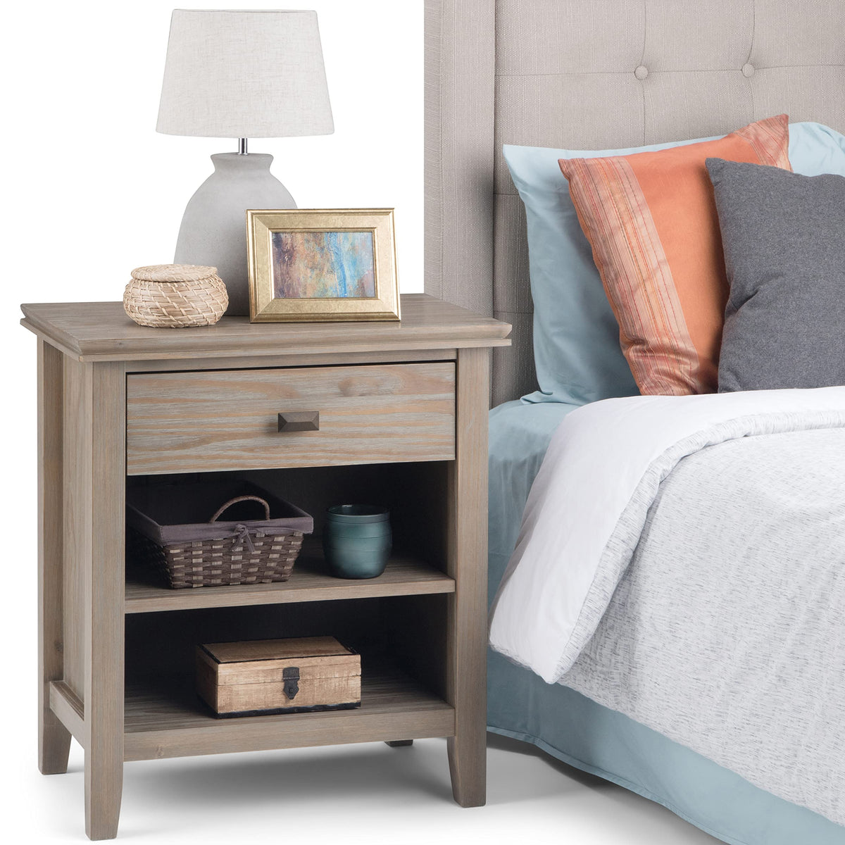 Artisan 24" Solid Wood Bedside Table in Distressed Grey