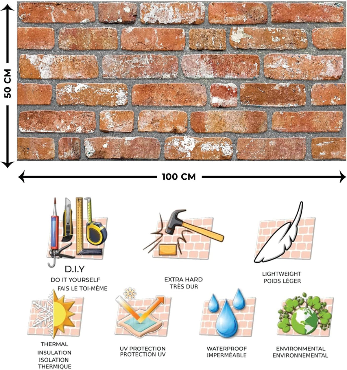 Dundee Deco 3D Wall Panels Faux Brick - Cladding, Red Orange Stone Look Wall Paneling, Styrofoam Facing for Living Room, Kitchen, Bathroom, Balcony, Bedroom, Set of 5, Covers 27 sq ft - HavenBliss Decor