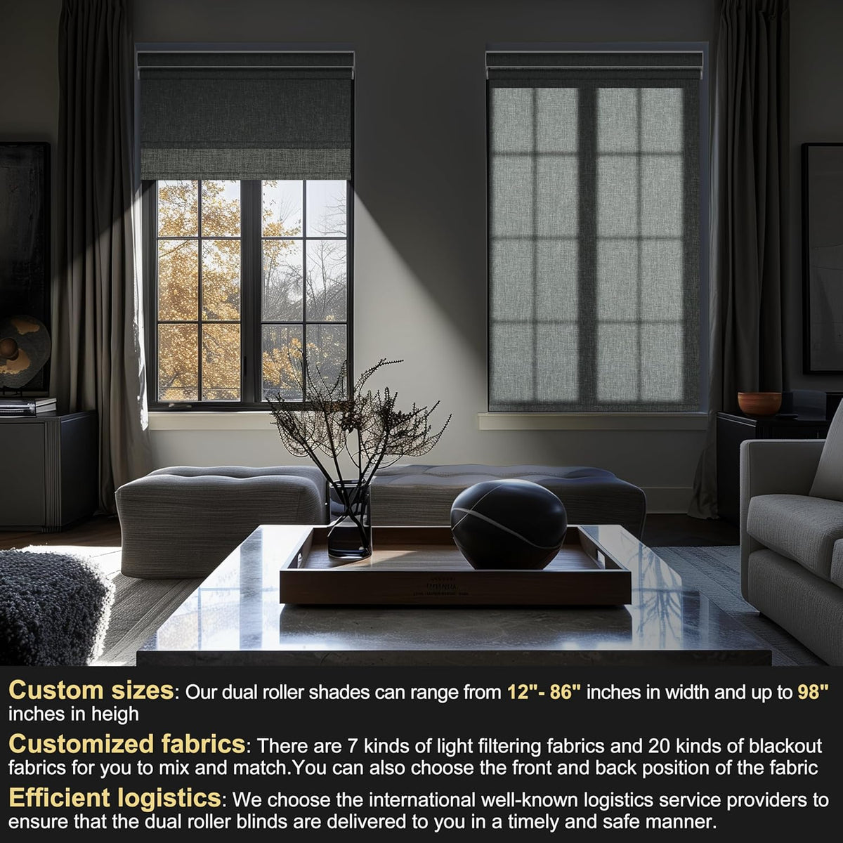BERISSA Cordless Dual Roller Shades with Cassette Valance,Double Window Shades Blackout and Light Filtering Shades,Day and Night Roller Shades for Home Office Door.Linen Grey.78 W x 56" H