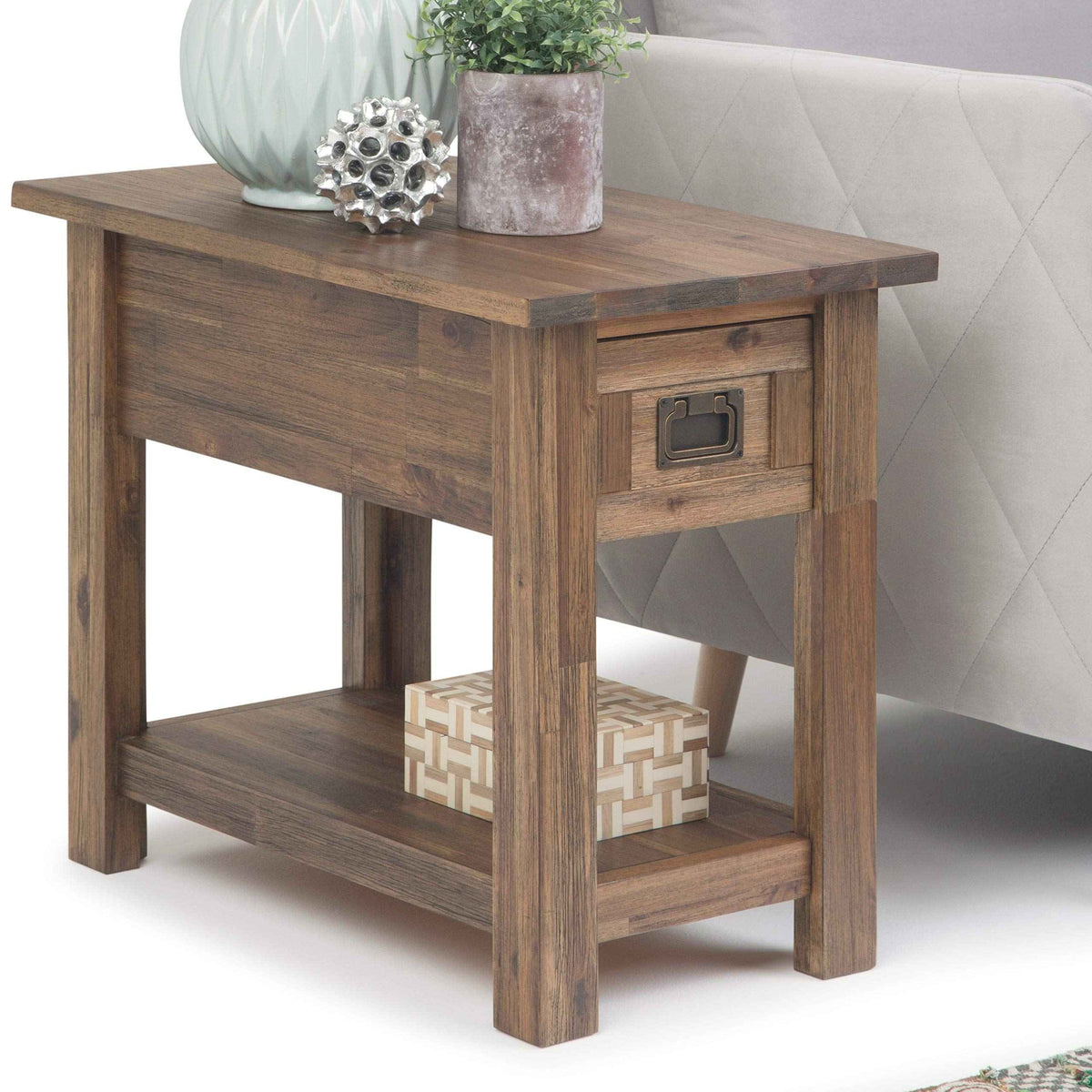 Monroe 14" Wide Solid Wood Rectangular End Table in Brown