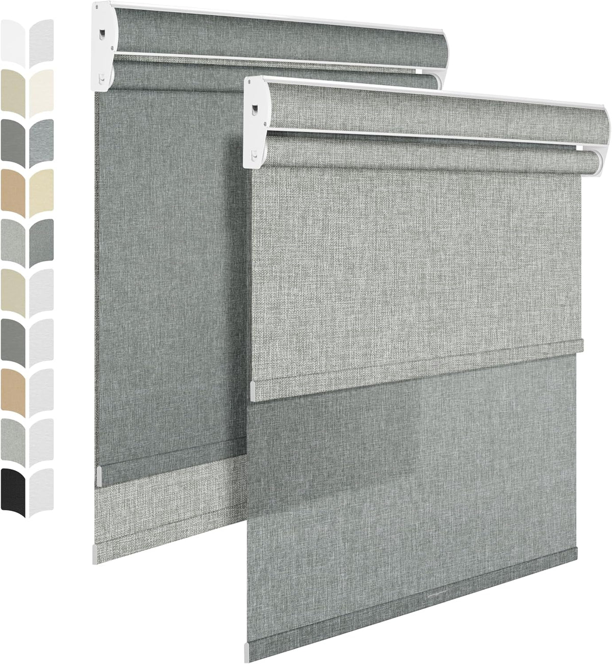 BERISSA Cordless Dual Roller Shades with Cassette Valance,Double Window Shades Blackout and Light Filtering Shades,Day and Night Roller Shades for Home Office Door.Linen Grey.45 W x 36" H