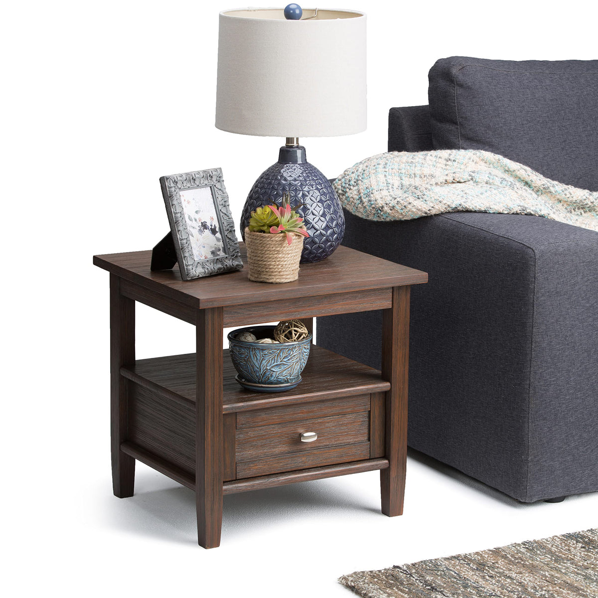 Warm Shaker 20" Wide Solid Wood End Table in Farmhouse Brown
