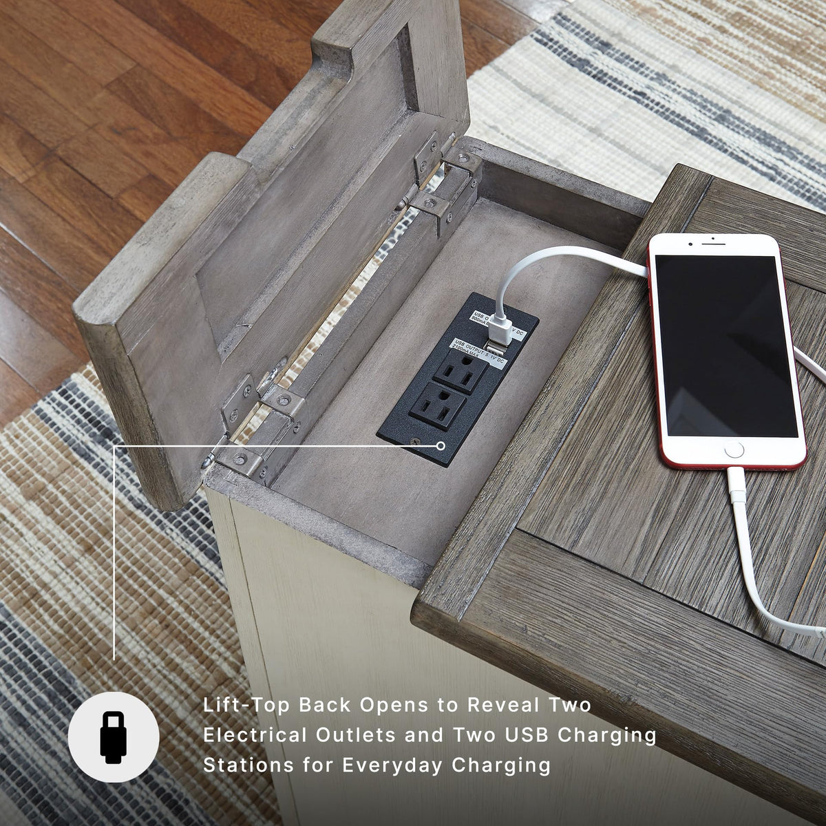 Bolanburg Farmhouse End Table with USB & Outlets