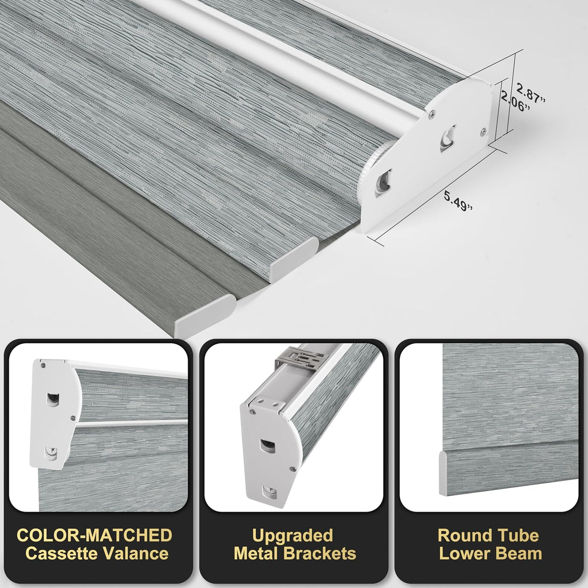 BERISSA Cordless Dual Roller Shades with Cassette Valance, Double Window Shades Blackout and Light Filtering, Day and Night for Home Office Door. Striped Jacquard Grey. 42 W x 56" H