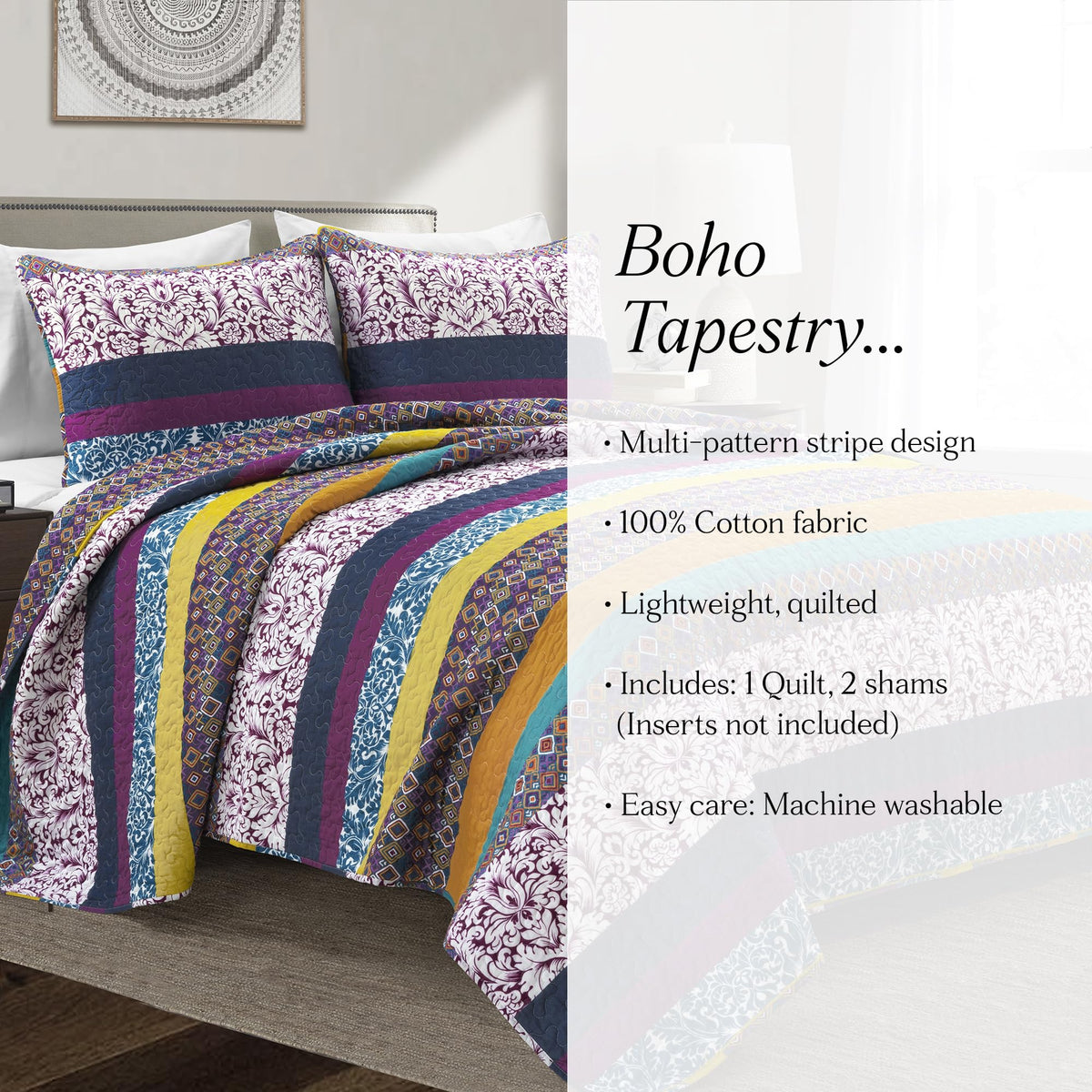 Boho Stripe Reversible Cotton Quilt 3