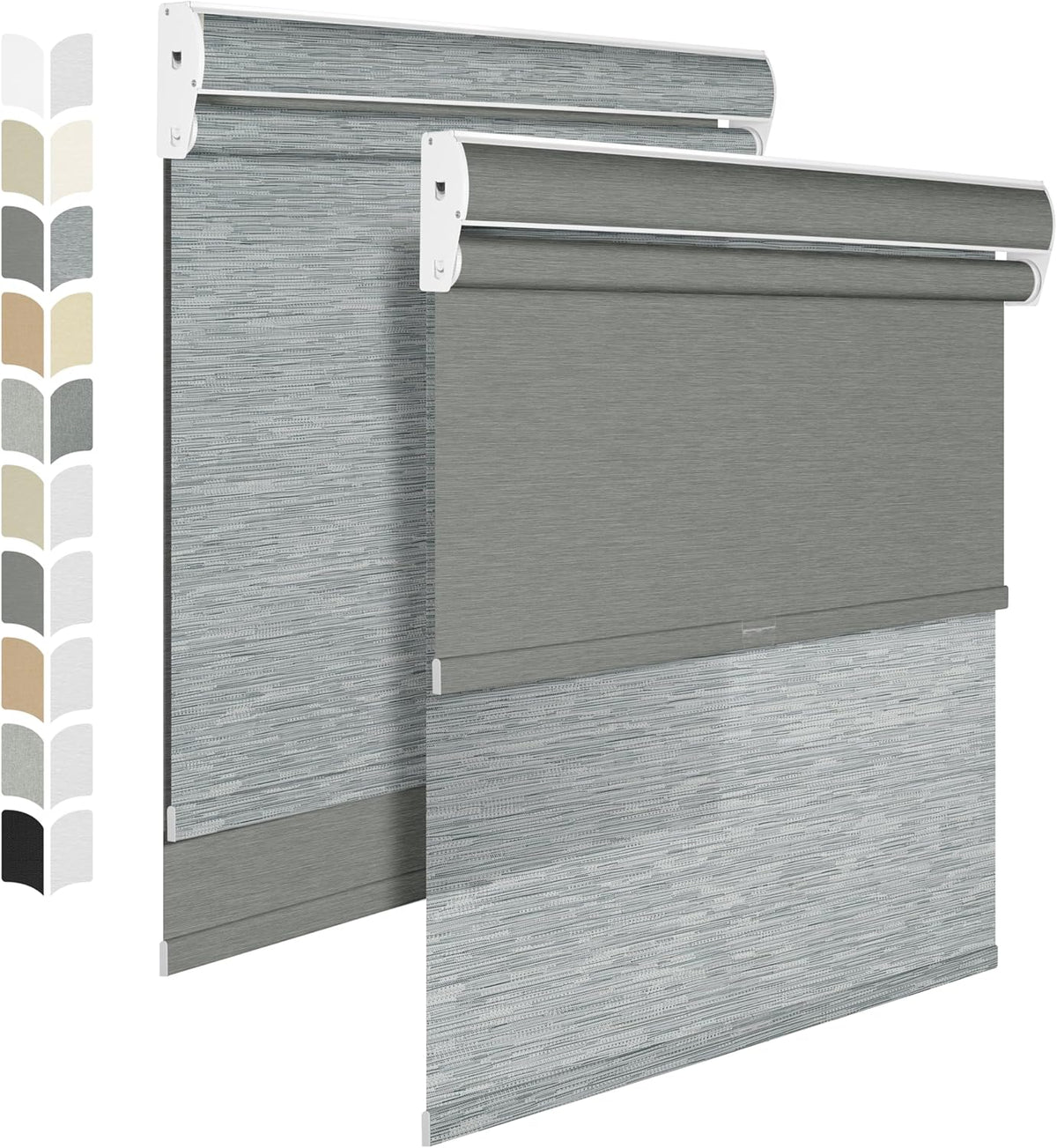 BERISSA Cordless Dual Roller Shades with Cassette Valance, Double Window Shades - Blackout and Light Filtering - Day and Night for Home Office Door, Striped Jacquard Grey 70 W x 36" H