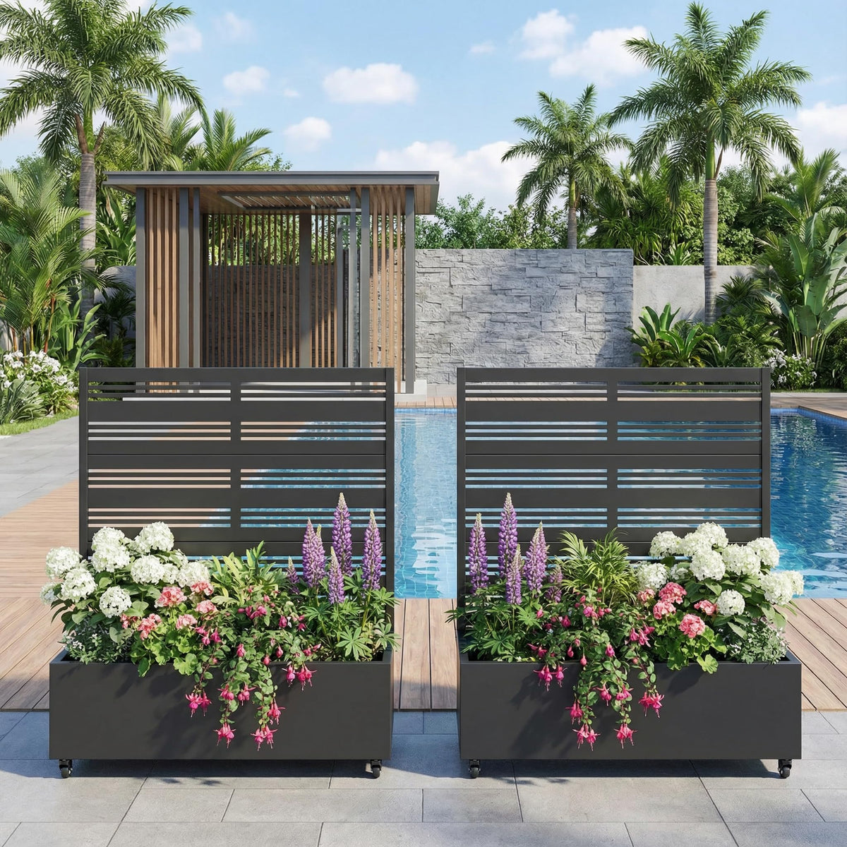 Metal Raised Garden Bed with Trellis and Wheels